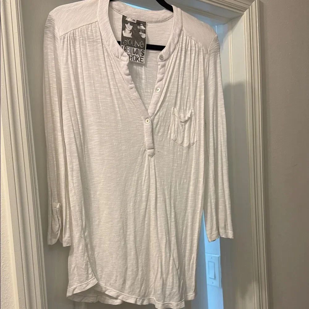 White Young Fabolous & Broke Thin Long Sleeve Top - 3/4 Sleeve - Size Medium